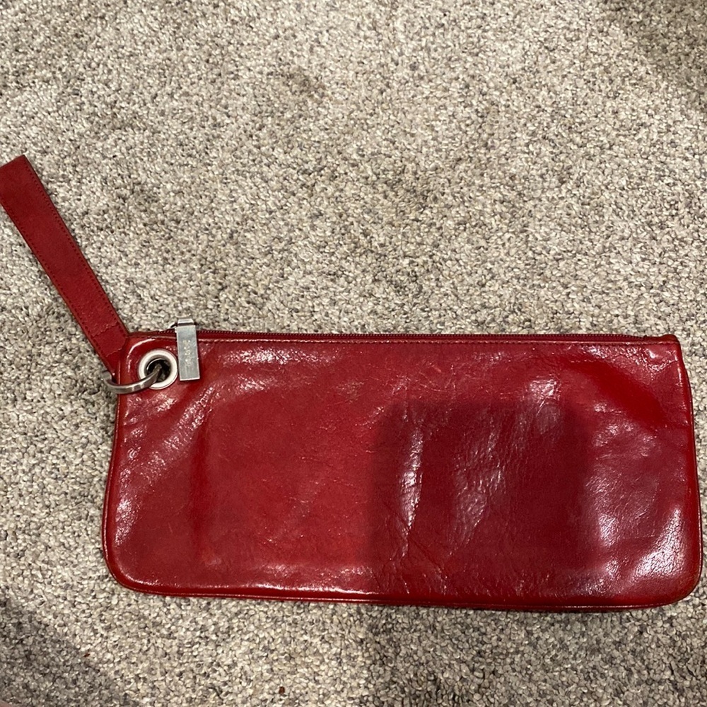 HOBO International Red Clutch Bag with Lime Green Interior